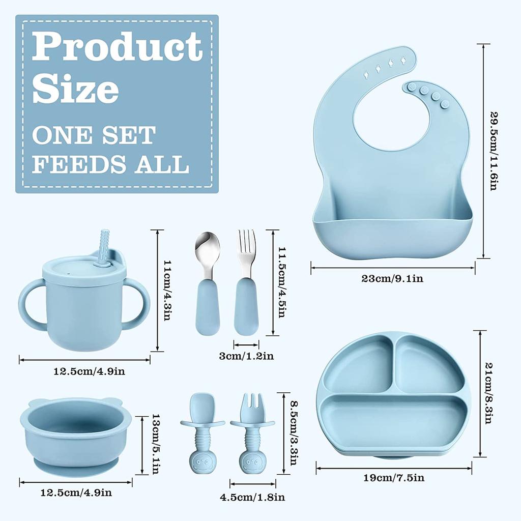 7-Piece Silicone Baby Feeding Set — Blue