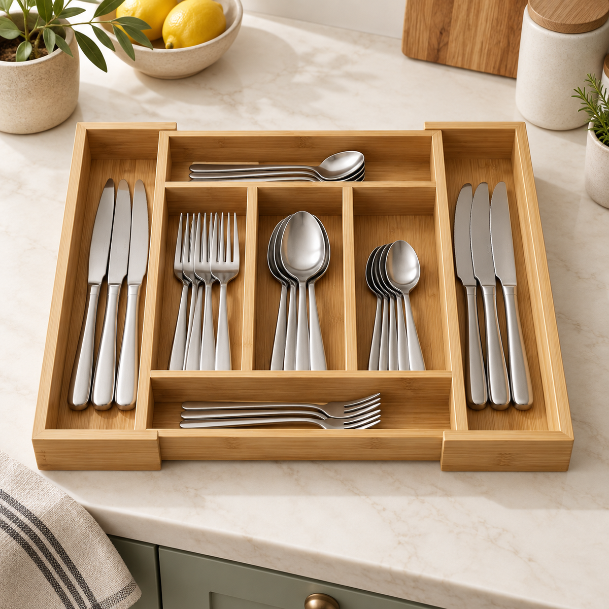 Bamboo Cutlery Organizer