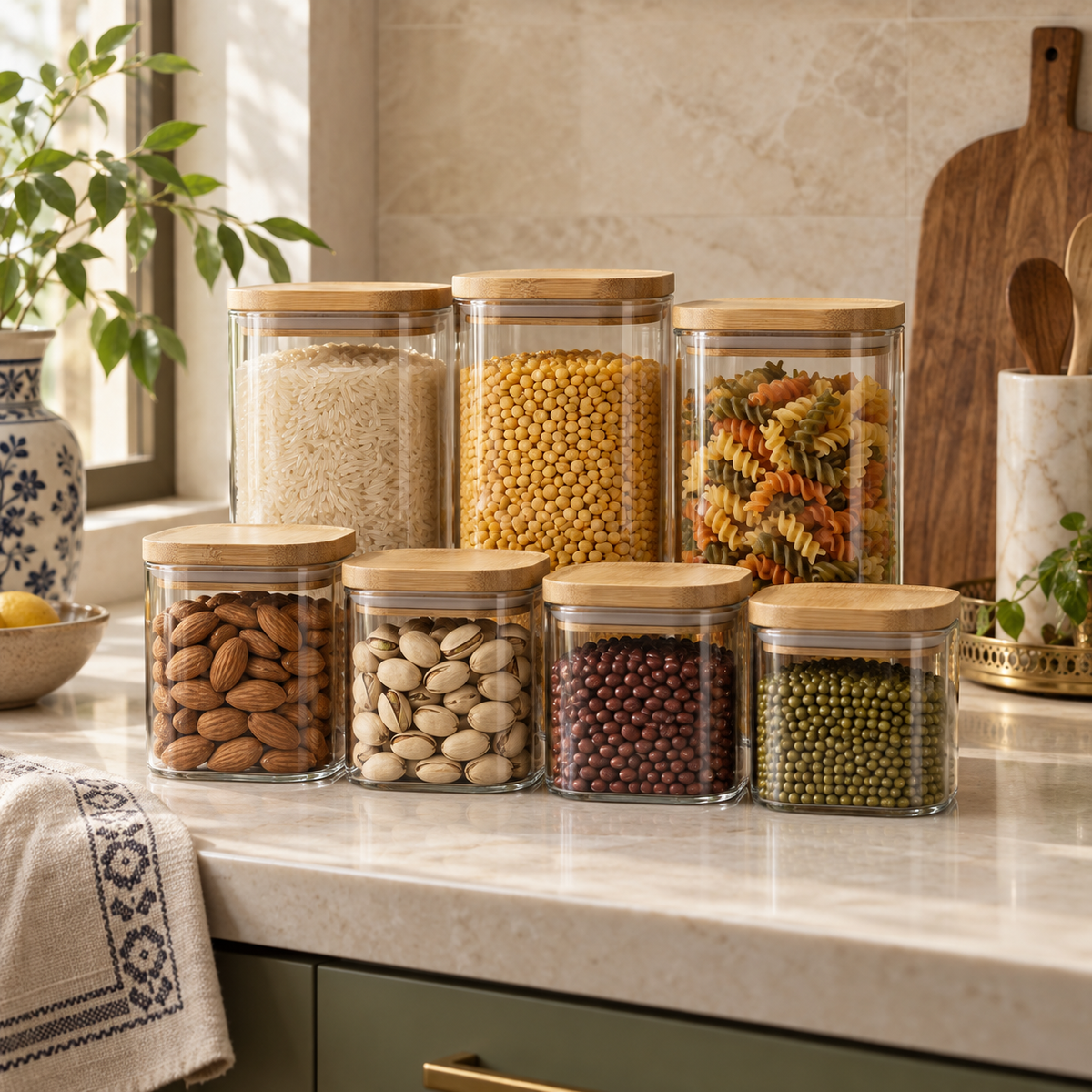 Glass Storage Jars with Bamboo Lids