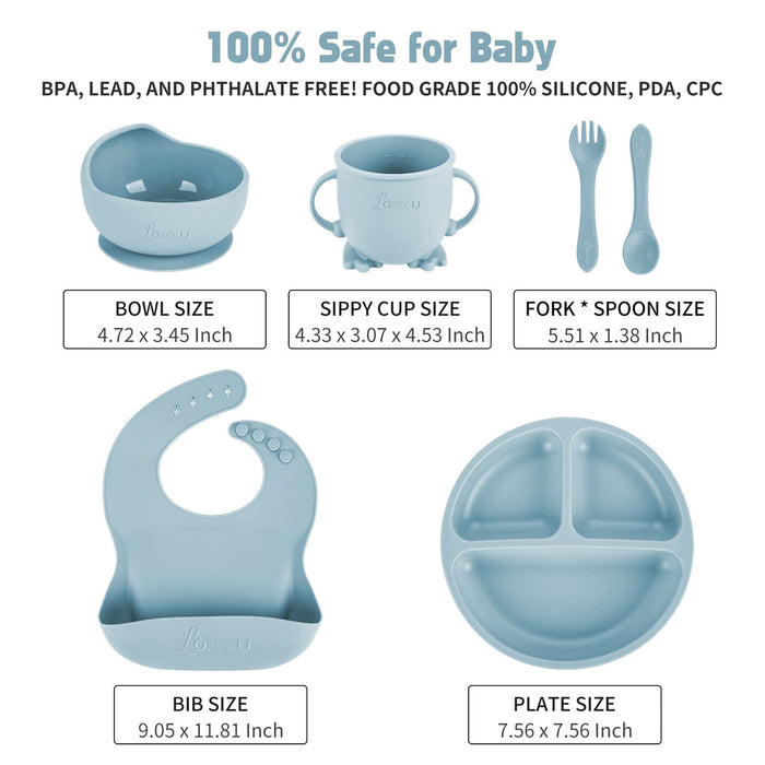 7-Piece Silicone Baby Feeding Set — Blue