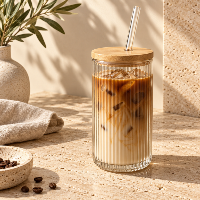 Aesthetic Glass Tumbler with Straw