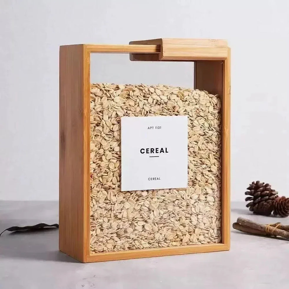 Bamboo Grain Storage Box with Sliding Lid
