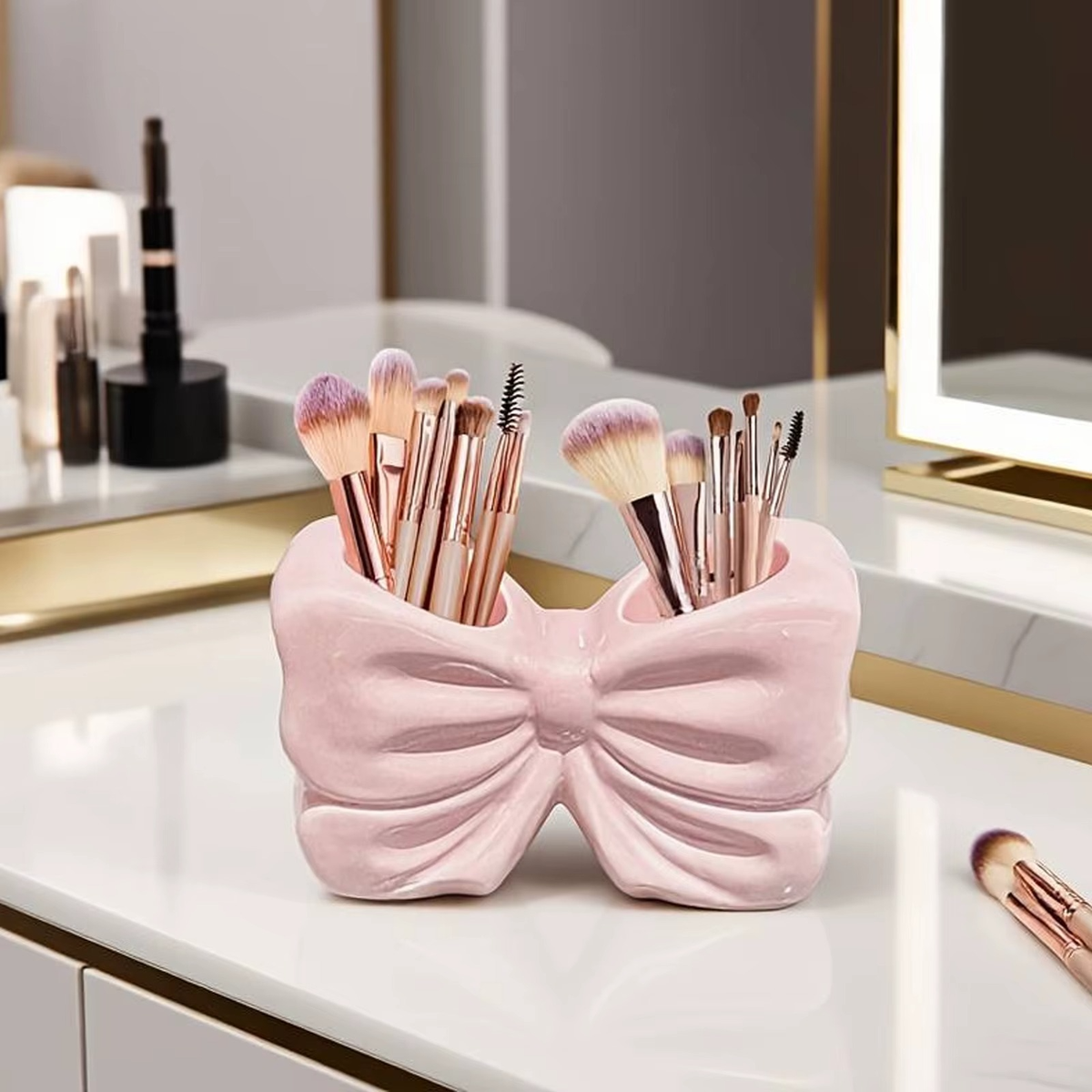 Pink Bow Makeup Brush & Desk Organizer