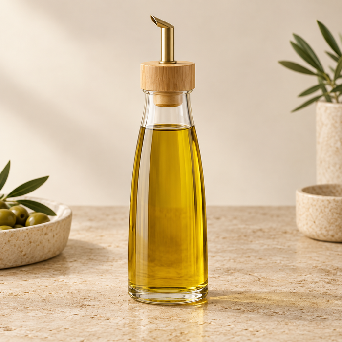 Glass Oil Dispenser with Bamboo Lid